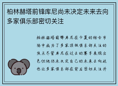 柏林赫塔前锋库尼尚未决定未来去向多家俱乐部密切关注
