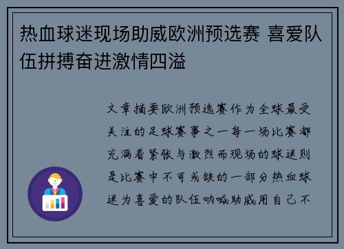 热血球迷现场助威欧洲预选赛 喜爱队伍拼搏奋进激情四溢