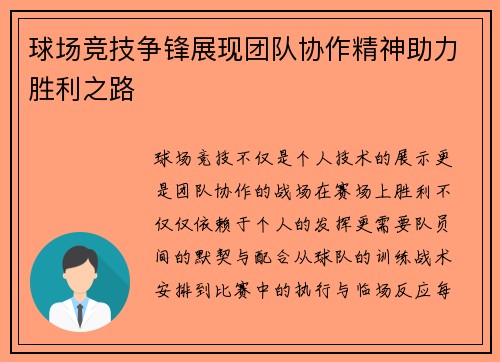 球场竞技争锋展现团队协作精神助力胜利之路
