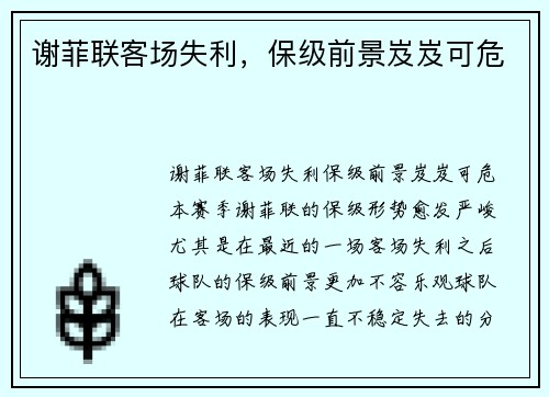 谢菲联客场失利，保级前景岌岌可危